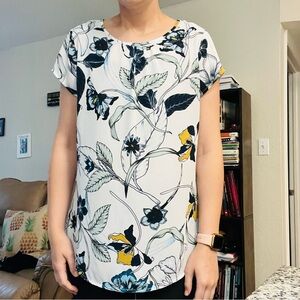 Van Heusen Women's Floral Print Blouse - Black, Blue, Yellow Small